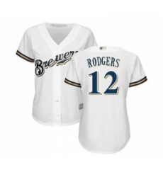 Womens Milwaukee Brewers 12 Aaron Rodgers Replica White Alternate Cool Base Baseball Jersey 