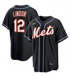 Men New York Mets 12 Francisco Lindor 2026 Fashion Replica Black Out Stitched Baseball Jersey Men New York Mets 12 Francisco Lindor 2026 Fashion Replica Black Out Stitched Baseball Jersey