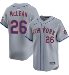 Men New York Mets 26 Nolan McLean 2026 Grey Limited Stitched Baseball Jersey Men New York Mets 26 Nolan McLean 2026 Grey Limited Stitched Baseball Jersey