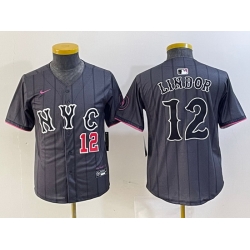 Youth New York Mets 12 Francisco Lindor Graphite 2024 City Connect Limited Stitched Baseball Jersey 5