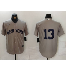 Men New York Yankees 13 Jazz Chisholm Jr Grey Cool Base Stitched Baseball Jersey