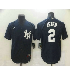 Men New York Yankees 2 Derek Jeter Navy Blue Stitched MLB Nike Cool Base Jersey