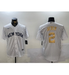 Men New York Yankees 2 Derek Jeter White Pinstripe Fashion Cool Base Jersey 1