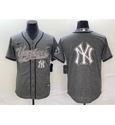 Men New York Yankees Gray Team Big Logo Cool Base Stitched Baseball Jersey