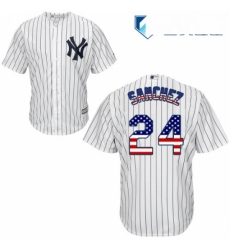 Mens Majestic New York Yankees 24 Gary Sanchez Replica White USA Flag Fashion MLB Jersey