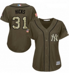 Womens Majestic New York Yankees 31 Aaron Hicks Replica Green Salute to Service MLB Jersey