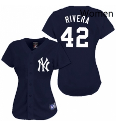 Womens Majestic New York Yankees 42 Mariano Rivera Replica Navy Blue MLB Jersey