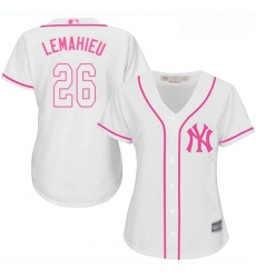 Yankees #26 DJ LeMahieu White Pink Fashion Women Stitched Baseball Jersey