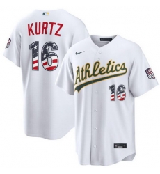 Men Oakland Athletics  16 Nick Kurtz White 250 Fourth of July Home Stadium Stitched Baseball Jersey