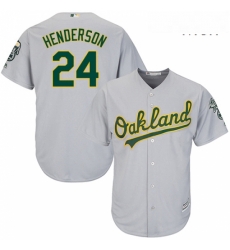 Mens Majestic Oakland Athletics 24 Rickey Henderson Replica Grey Road Cool Base MLB Jersey