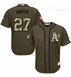 Mens Majestic Oakland Athletics 27 Catfish Hunter Replica Green Salute to Service MLB Jersey