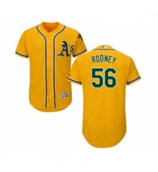 Mens Oakland Athletics 56 Fernando Rodney Gold Alternate Flex Base Authentic Collection Baseball Jersey