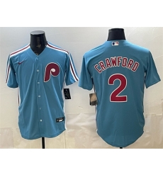 Men Philadelphia Phillies 2 Justin Crawford Blue Cool Base Stitched Jersey Men Philadelphia Phillies 2 Justin Crawford Blue Cool Base Stitched Jersey