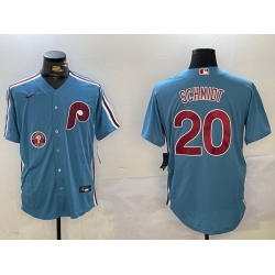 Men Philadelphia Phillies 20 Mike Schmidt Blue Cool Base Stitched Jersey 2