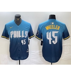 Men Philadelphia Phillies 45 Zack Wheeler Blue 2024 City Connect Limited Stitched Baseball Jersey 4