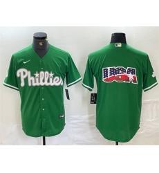 Men Philadelphia Phillies Green Team Big Logo Cool Base Stitched Baseball Jersey