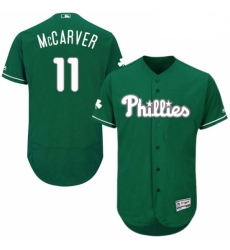 Mens Majestic Philadelphia Phillies 11 Tim McCarver Green Celtic Flexbase Authentic Collection MLB Jersey