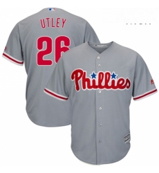 Mens Majestic Philadelphia Phillies 26 Chase Utley Replica Grey Road Cool Base MLB Jersey