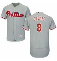 Mens Majestic Philadelphia Phillies 8 Juan Samuel Grey Road Flex Base Authentic Collection MLB Jersey