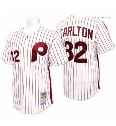 Mens Mitchell and Ness Philadelphia Phillies 32 Steve Carlton Replica WhiteRed Strip Throwback MLB Jersey