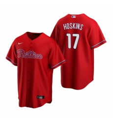 Mens Nike Philadelphia Phillies 17 Rhys Hoskins Red Alternate Stitched Baseball Jersey