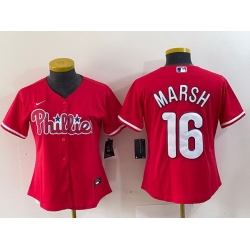 Women Philadelphia Phillies 16 Brandon Marsh Red Stitched Baseball Jersey