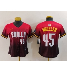 Women Philadelphia Phillies 45 Zack Wheeler Red 2024 City Connect Limited Stitched Baseball Jersey 6