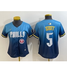 Women Philadelphia Phillies 5 Bryson Stott Blue 2024 City Connect Limited Stitched Baseball Jersey 8