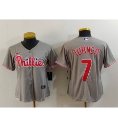 Women Philadelphia Phillies 7 Trea Turner Grey Cool Base Stitched Baseball Jersey