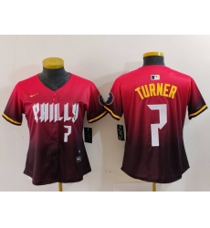 Women Philadelphia Phillies 7 Trea Turner Red 2024 City Connect Limited Stitched Baseball Jersey 3