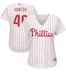 Womens Majestic Philadelphia Phillies 40 Tommy Hunter Replica WhiteRed Strip Home Cool Base MLB Jersey 