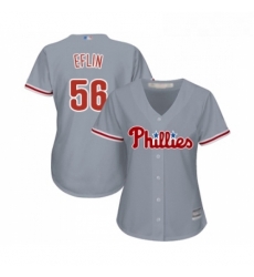 Womens Philadelphia Phillies 56 Zach Eflin Replica Grey Road Cool Base Baseball Jersey 