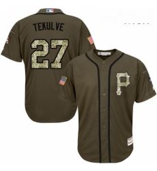 Mens Majestic Pittsburgh Pirates 27 Kent Tekulve Authentic Green Salute to Service MLB Jersey