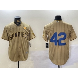 Men San Diego Padres 42 Jackie Robinson Tan Cool Base Stitched Baseball Jersey 3