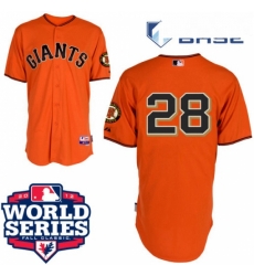 Mens Majestic San Francisco Giants 28 Buster Posey Authentic Orange Cool Base 2012 World Series Patch MLB Jersey