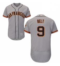 Mens Majestic San Francisco Giants 9 Brandon Belt Grey Road Flex Base Authentic Collection MLB Jersey