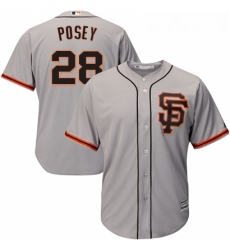 Youth Majestic San Francisco Giants 28 Buster Posey Replica Grey Road 2 Cool Base MLB Jersey