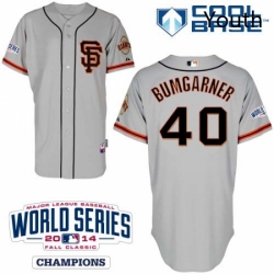 Youth Majestic San Francisco Giants 40 Madison Bumgarner Authentic Grey Road 2 Cool Base w2014 World Series Patch MLB Jersey