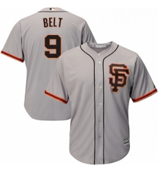 Youth Majestic San Francisco Giants 9 Brandon Belt Authentic Grey Road 2 Cool Base MLB Jersey