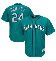 Men Mariners 24 Ken Griffey cyan blue Cool Base  jersey