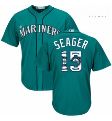 Mens Majestic Seattle Mariners 15 Kyle Seager Authentic Teal Green Team Logo Fashion Cool Base MLB Jersey