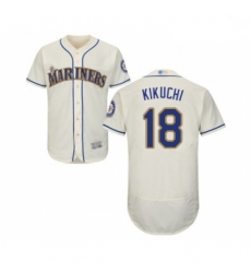 Mens Seattle Mariners 18 Yusei Kikuchi Cream Alternate Flex Base Authentic Collection Baseball Jersey