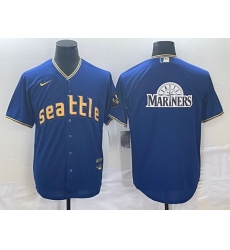 Men's Seattle Mariners Big Logo Blue 2023 City Connect Cool Base Stitched Jersey