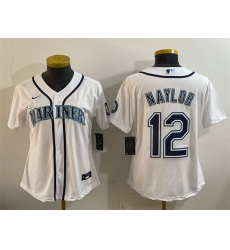 Women Seattle Mariners 12 Josh Naylor White Cool Base Stitched Baseball Jersey Women Seattle Mariners 12 Josh Naylor White Cool Base Stitched Baseball Jersey