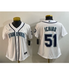 Women Seattle Mariners 51 Ichiro Suzuki White Cool Base Stitched Baseball Jersey