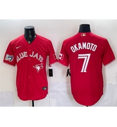 Men Toronto Blue Jays  7 Kazuma Okamoto Red 50 Seasons Patch Stitched Baseball Jersey