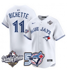 Men Women Youth Blue Jays 50th Patch 2025 World Series White 11 Bichette Stitched Jersey 