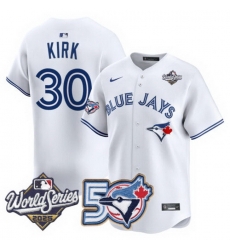 Men Women Youth Blue Jays 50th Patch 2025 World Series White 30 Kirk Stitched Jersey Men Women Youth Blue Jays 50th Patch 2025 World Series White 30 Kirk Stitched Jersey