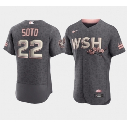 Men Washington Nationals 22 Juan Soto 2022 Grey City Connect Cherry Blossom Flex Base Stitched MLB jersey