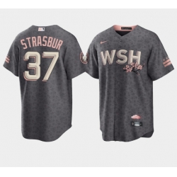 Men Washington Nationals 37 Stephen Strasburg 2022 Grey City Connect Cherry Blossom Cool Base Stitched jersey